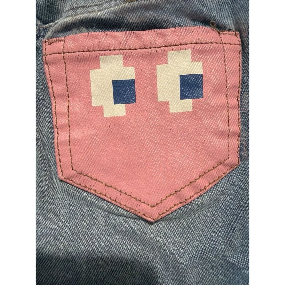 Justice Pac-Man Denim Skirt Girls M 10 High Rise Chain Belt Blue‎ NWT